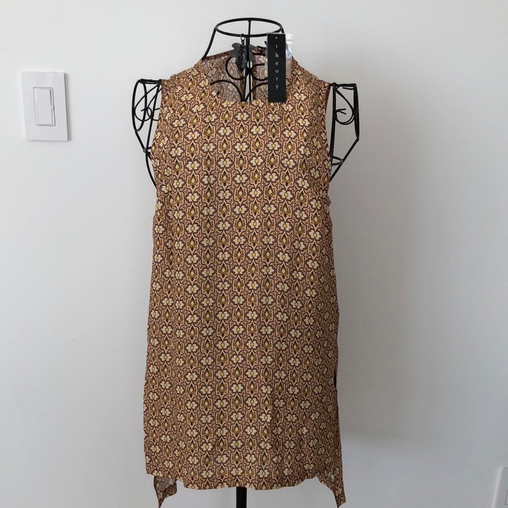 THEORY SHARLIA FOULARD PRINT SLEEVELESS SILK TOP